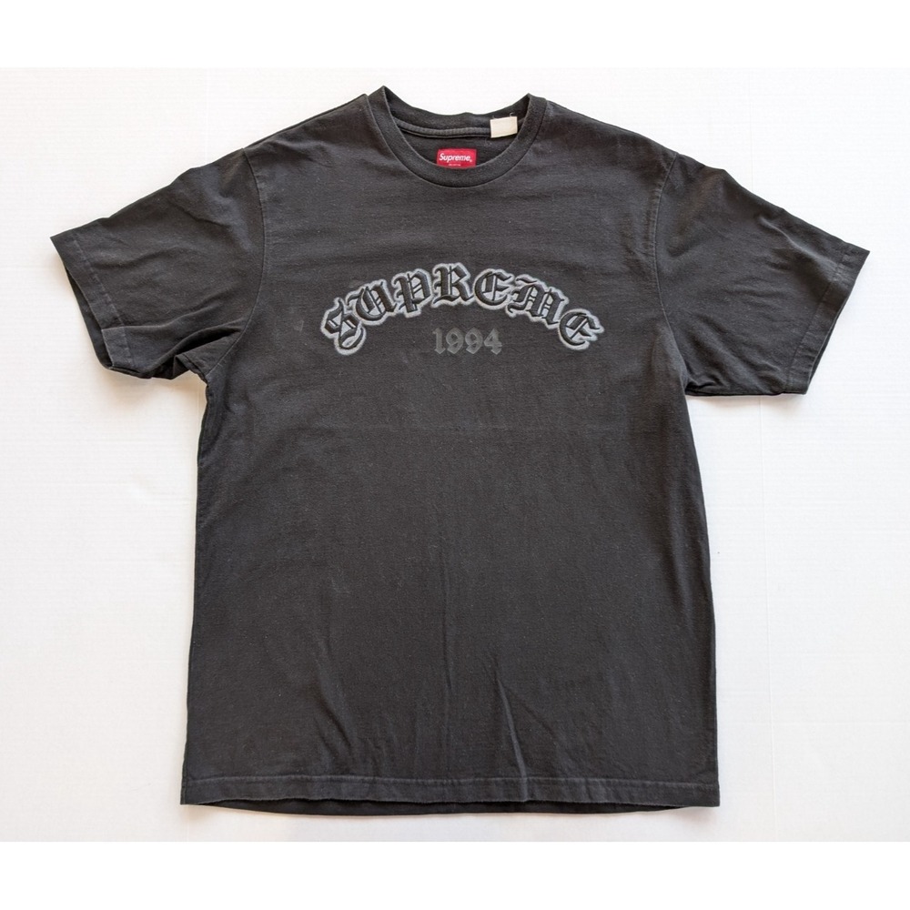 Supreme Script Shirt Mens Large 1994 Black Old English Glow Tee Top Short Sleeve